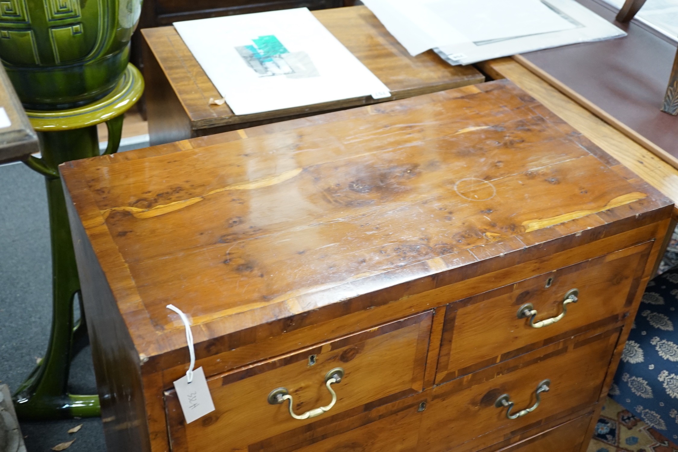 A modern Georgian style yew veneered chest, width 78cm *Please note the sale commences at 9am.